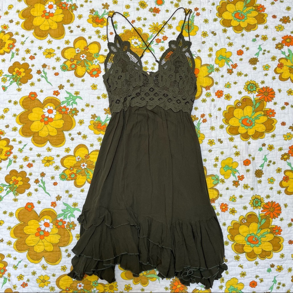 Free people adella army dress lace slip dress